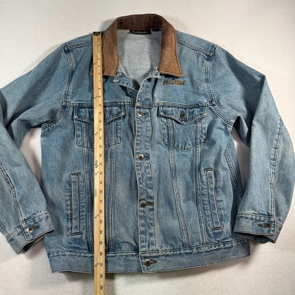 Dunbrooke Jacket Mens Large Blue Jean Barn Embroidered Leather Collared Vintage - Picture 10 of 16